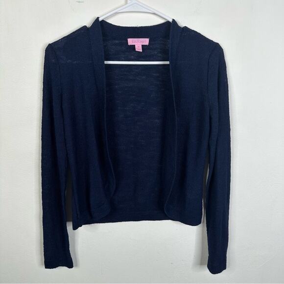 Lilly Pulitzer Navy Blue Moore Cardigan Open Front Knit Long Sleeve Size XS - Picture 1 of 7
